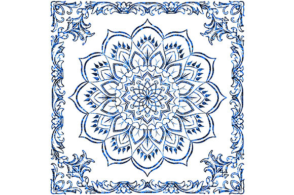 Download Blue Mandala Flower Vintage Frame Border - Vintage Collection