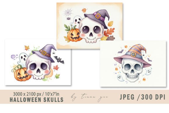 Download Watercolor Halloween Skull Illustrations - Rat Collection