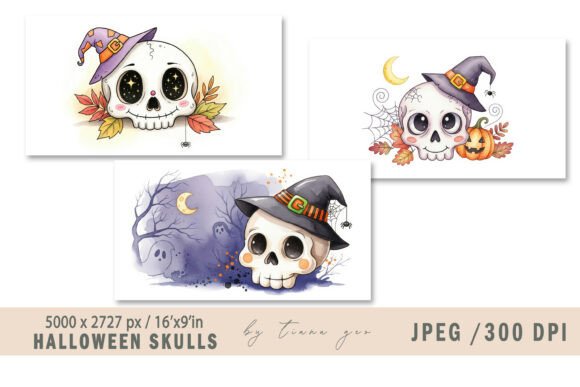 Download Watercolor Halloween Skull Illustrations - Rat Collection