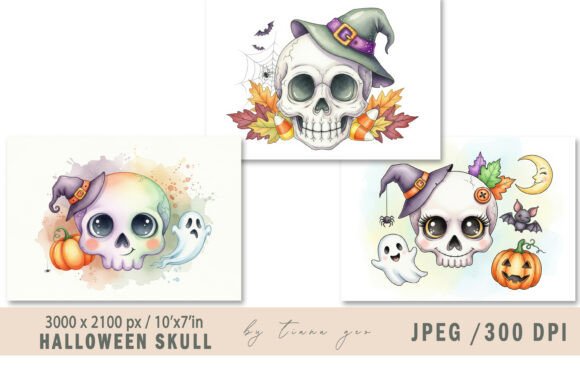 Download Watercolor Halloween Skull Illustrations - Rat Collection
